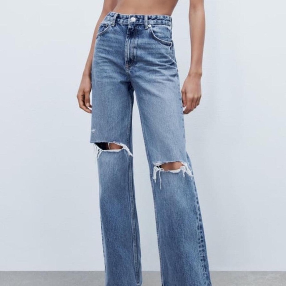 Zara wide leg ripped jeans